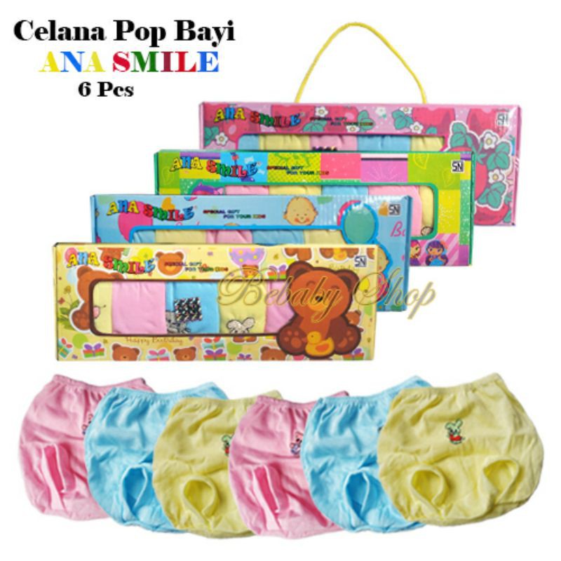 Celana Pop Bayi New Born ANA SMILE Kemasan Box isi 6 Pcs