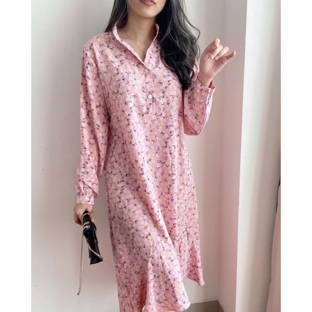 8-711 DRESS | DRESS KEMEJA | DRESS WANITA LENGAN PANJANG | DRESS KERJA | DRESS KULIAH | DRESS SANTAI