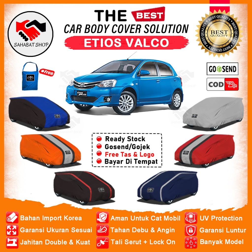 Sahabat Body Cover Mobil Etios Valco / Sarung Penutup Toyota Etios Valco Outdoor / Selimut Mantel Tutup Pelindung Kerudung Jas Mantol Kelambu Pembungkus Kerodong Tutupan Bungkus Mobil Etios Waterproof Anti Air Model Orange