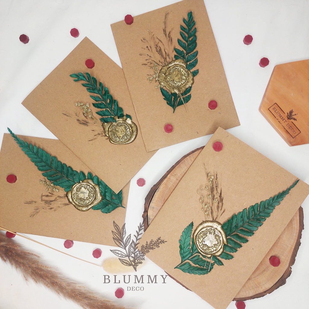 Kartu Ucapan vintage Greeting cards Wax Seal Stamp Bunga Dried Flower Aesthetic Retro-Model 4