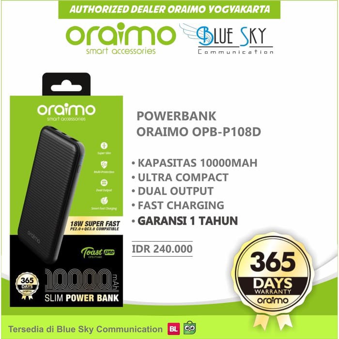 POWERBANK PORTABLE 10000MAH ORAIMO OPB-P108D 2 USB SUPER SLIM