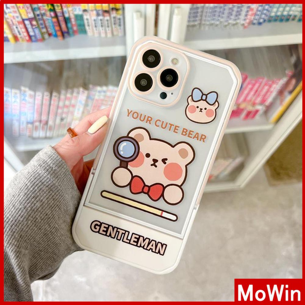 iPhone Case Acrylic Invisible Folding Stand Silicone Soft Case Airbag Shockproof Camera Cover Bear Cute Cartoon Compatible For iPhone 11 Pro Max 13 Pro Max 12 Pro Max 7Plus XS Max