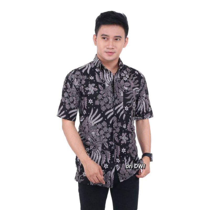 Batik Couple Keluarga Sania Ruffle Ori Ndoro Jowi dnt Motif Manggar Abu Katun Premium M-XXL BCP-Ayah L.Pendek