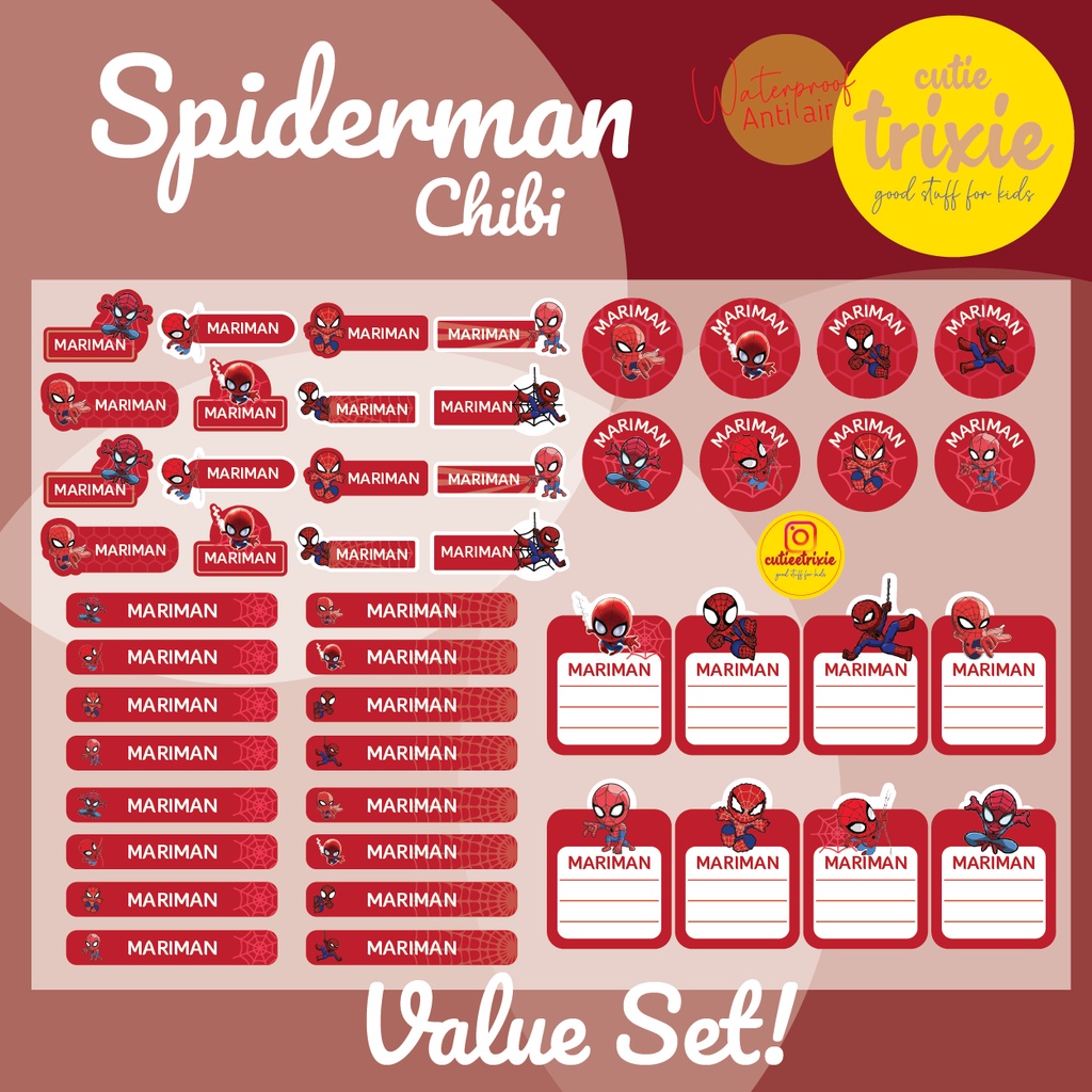 

Stiker Label Nama Spiderman Chibi value set