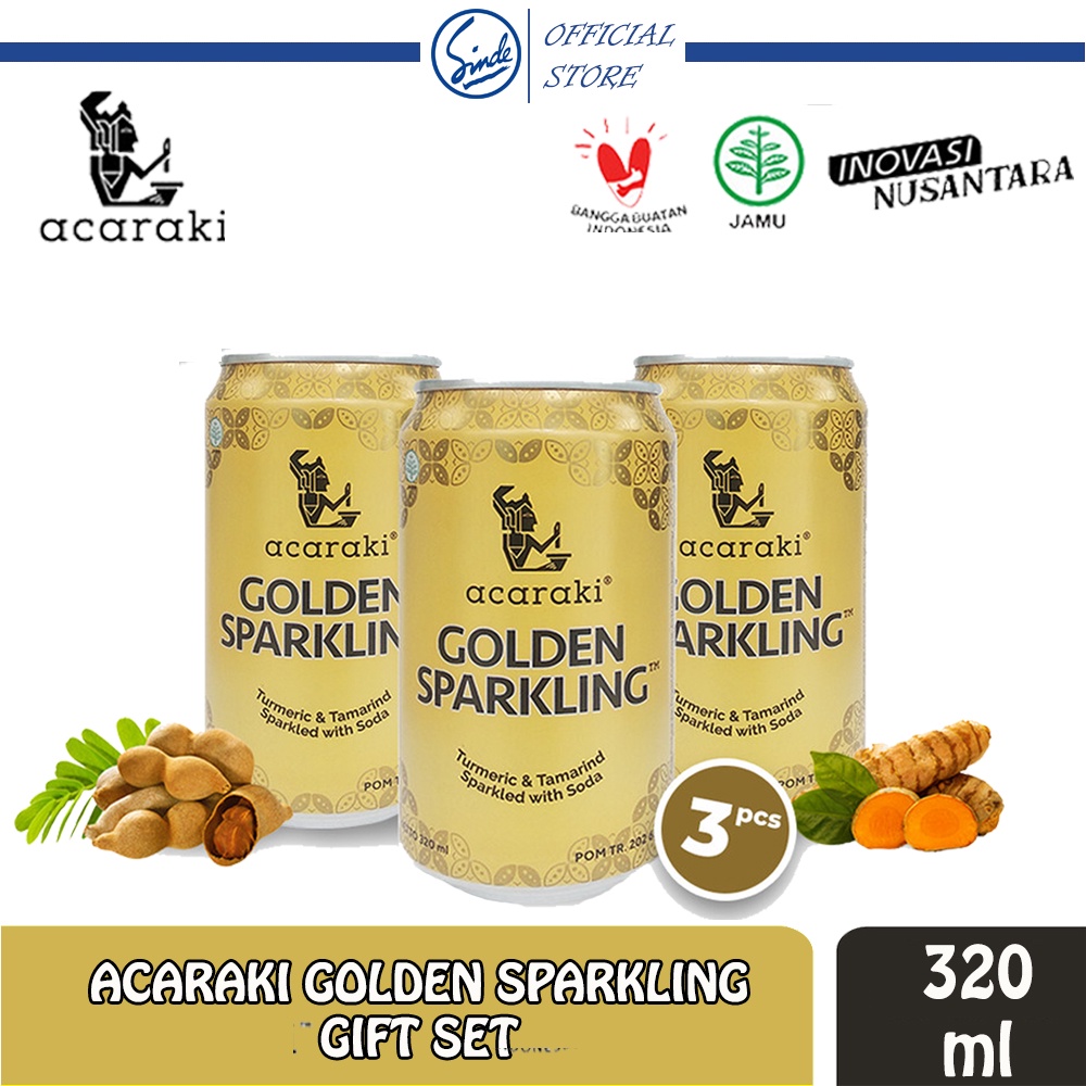 

ACARAKI GOLDEN SPARKLING 320ML GIFT SET ISI 3 KALENG 320ML/ GOLDEN SPARKLING - KUNYIT ASAM WITH SODA KALENG 320ml