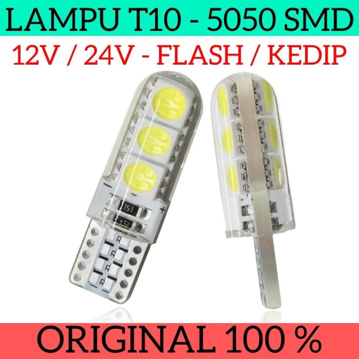 Lampu LED T10 5050 SMD Flash Strobe Kedip Bisa 12V 24V Mobil Motor