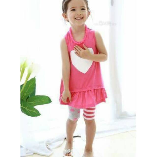 Setelan Anak Cewek Casual Love Pink Set 2in1 (baju, celana legging)