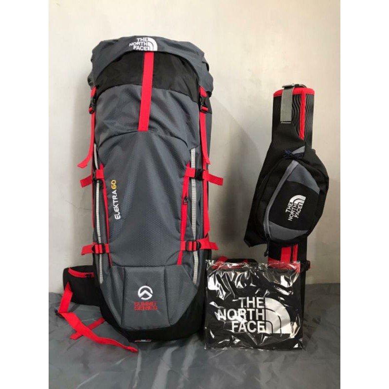 paket carrier tnf elektra 60 up 70L, waist bag, matras