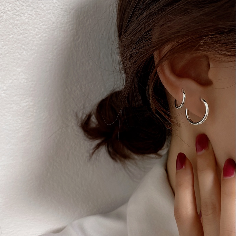 We Flower 1Pair Stainless Steel Silver Hoop Earrings for Women Girls 8mm/10mm/12mm/14mm