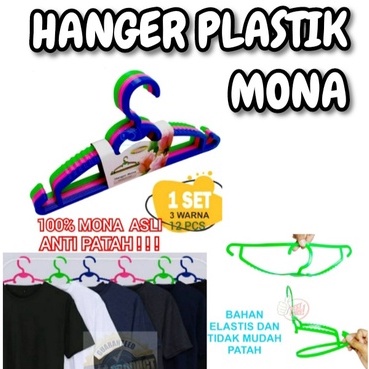 HANGER - PLASTIK - HARGA 12PCS - WARNA MIX - HITAM -35CM