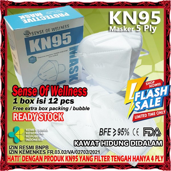 Masker Sense Of Wellness KN95 5Ply Earloop Disposable Mask KN 95 5 Ply Bedah Medis KN-95 / 1 Box Isi