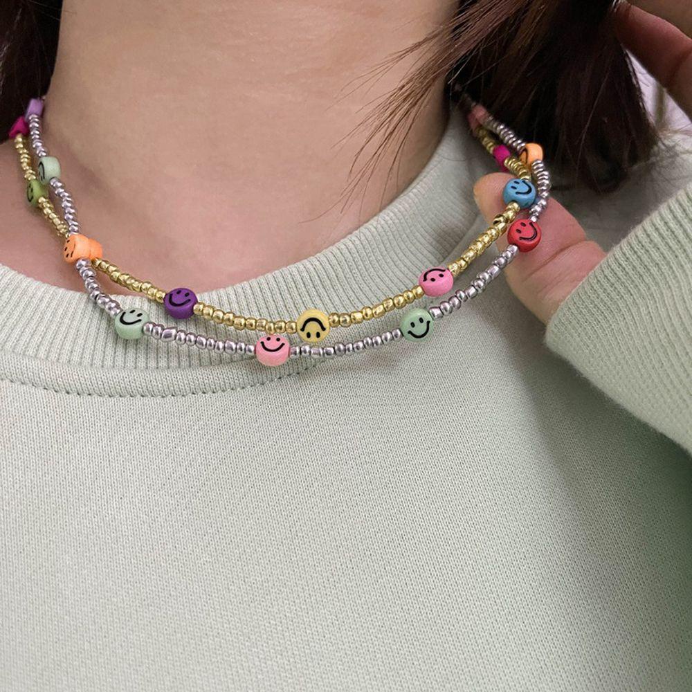 [Elegan] Smiley Face Kalung Kreatif Minoritas Gadis Hadiah Y2K Resin Sederhana Gaya Korea Kalung