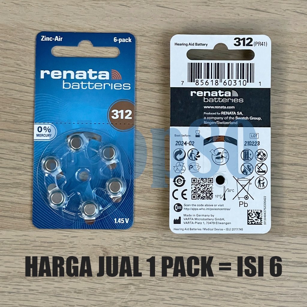 Renata ZA312 Original Hearing Aid Battery ZA 312 PR41 Baterai Alat Bantu Dengar Pendengaran Batre Batere Asli Ori