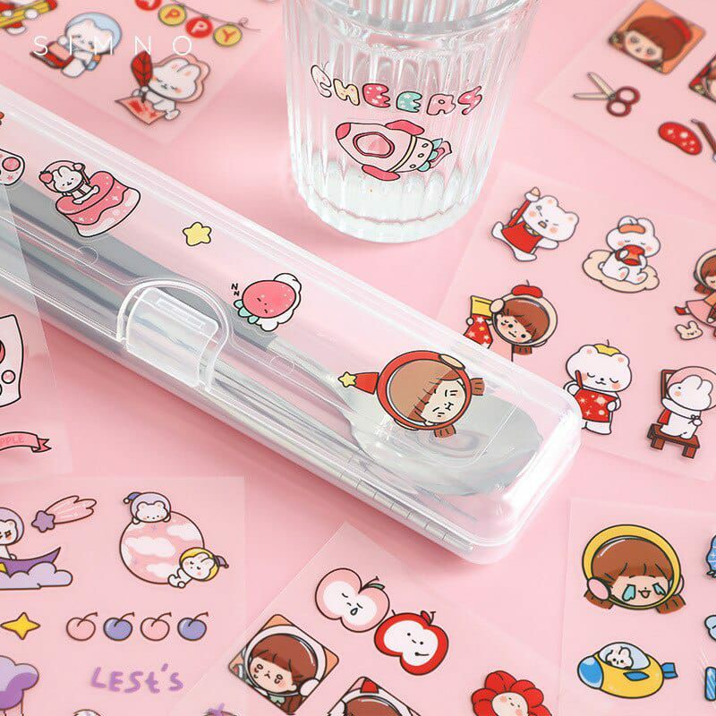 Stiker Aesthetic 1 Lembar | Sticker Astronot Gadis Kecil | DIY Bahan PVC Untuk Deco Scrapbook Diary Tumbler Botol Viral Lucu Gemoy