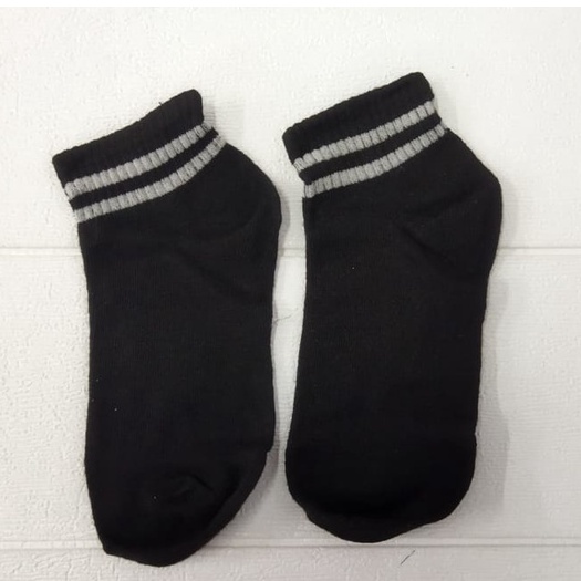 ✧YUKSHOPING✧ R140 Kaos Kaki Korea Style Casual Sport Motif Garis Bahan Katun Warna Polos Medium Sock-HITAM