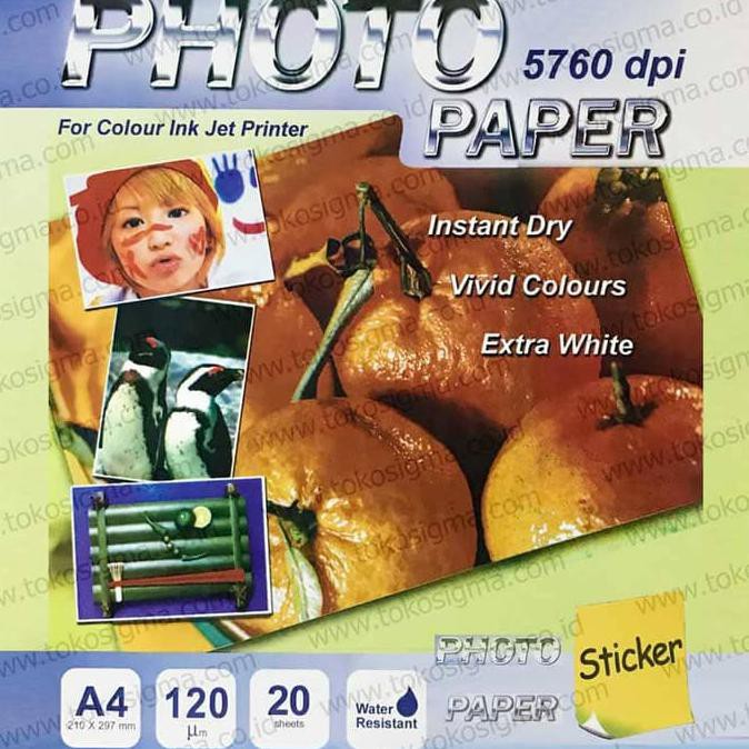 

Buruan Serbu] Stiker Photo Paper Glossy 120 Micron A4 20 Lembar