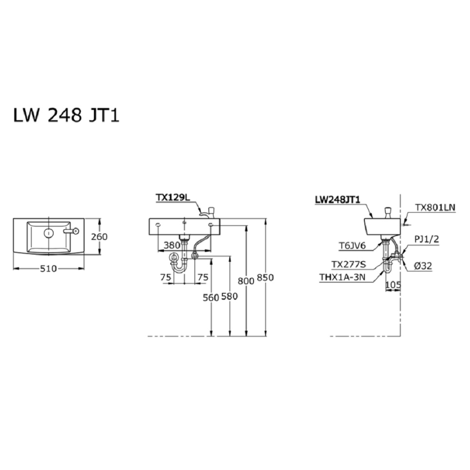 Wastafel Toto LW 248 JT 1/Wastafel TOTO body only