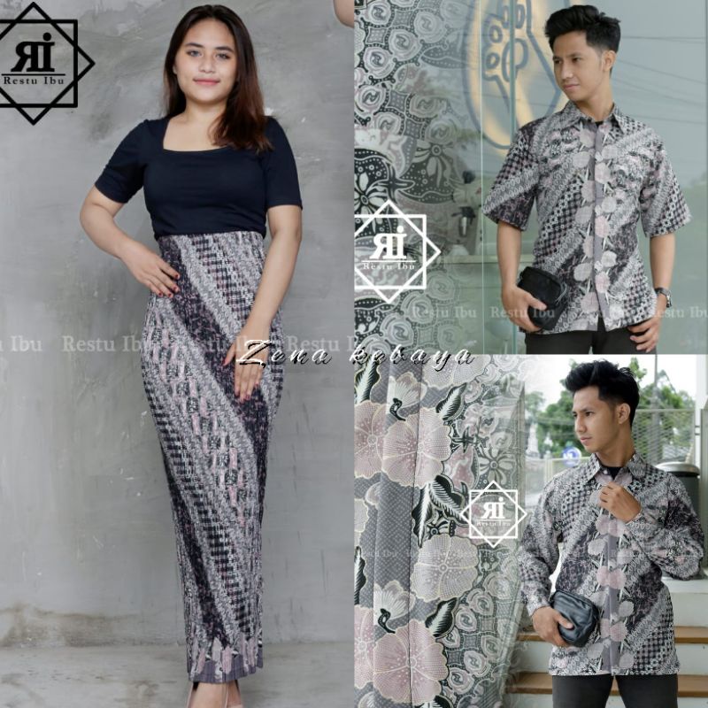 COUPLE KEMEJA BATIK ROK PRISKET BATIK MOTIF ASOKA BLACK