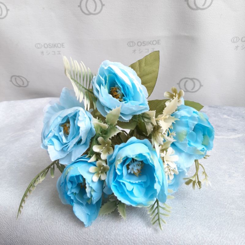 BUNGA PEONY MINI (12.5)-BUNGA ARTIFISIAL-BUNGAPALSU-BUNGAHIAS-Biru