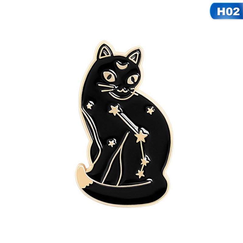 Bros Pin Enamel Bentuk Kucing Hitam Putih Untuk Hadiah Teman