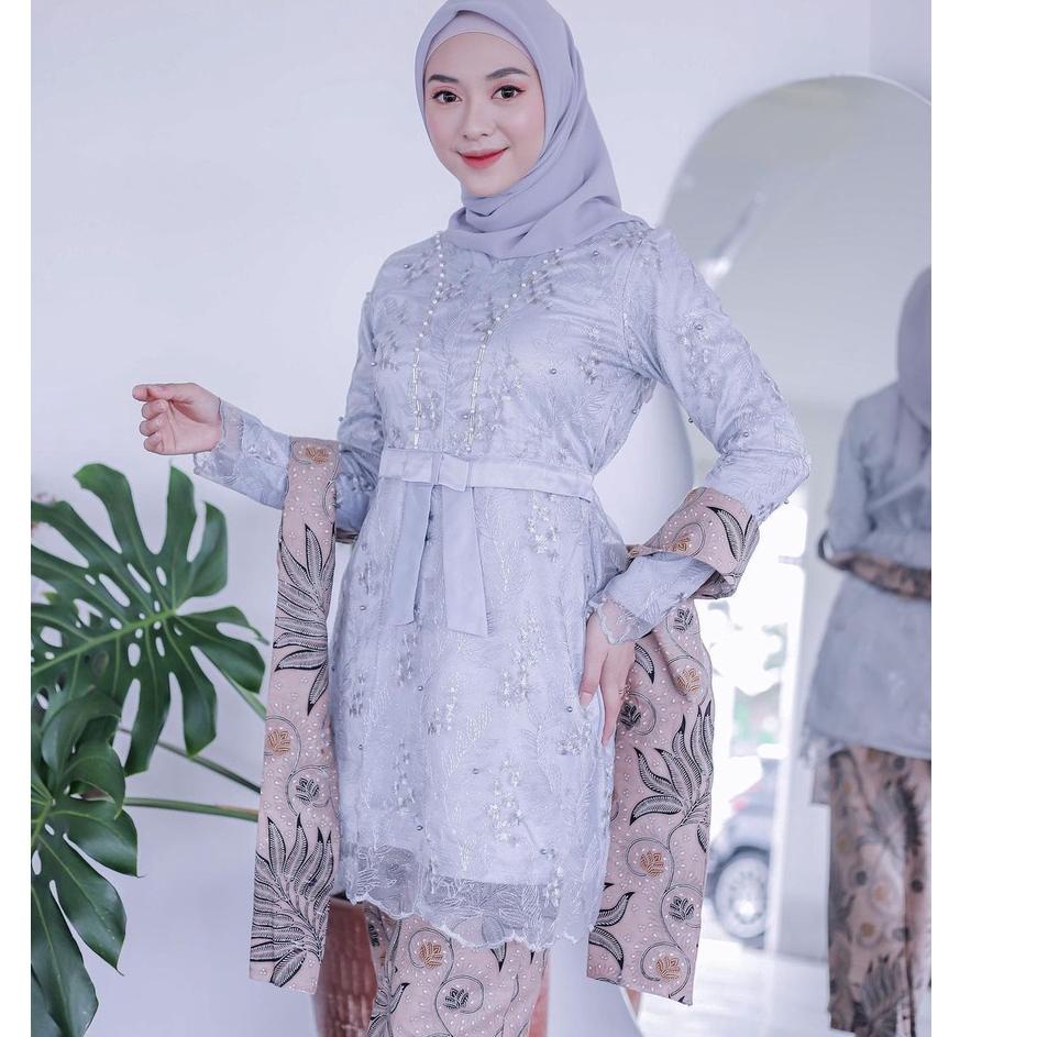 Terbaru.. Batik Brokat Kebaya Couple Modern Untuk Kebaya Wisuda Lamaran Tunangan Kondangan Warna Gre