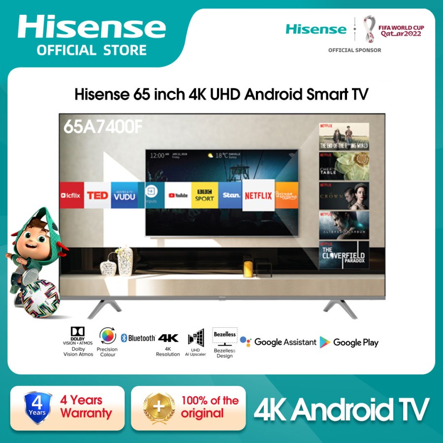 Hisense 65 inch 4K UHD Android Smart TV Google Play Bluetooth 65A7400F