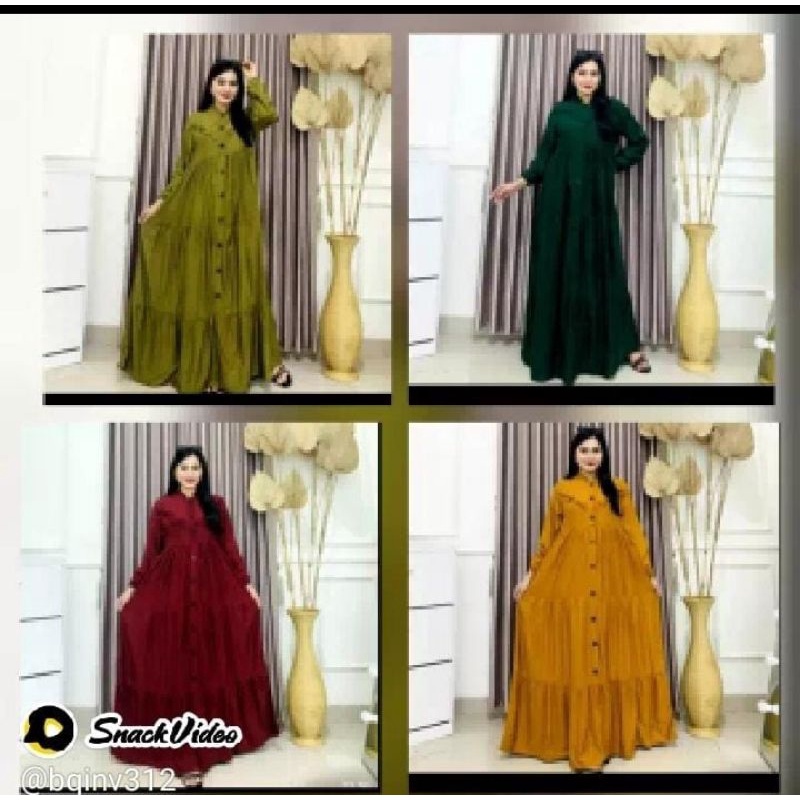 Gamis twill kerah shanghai full kancing gamis remaja kekinian