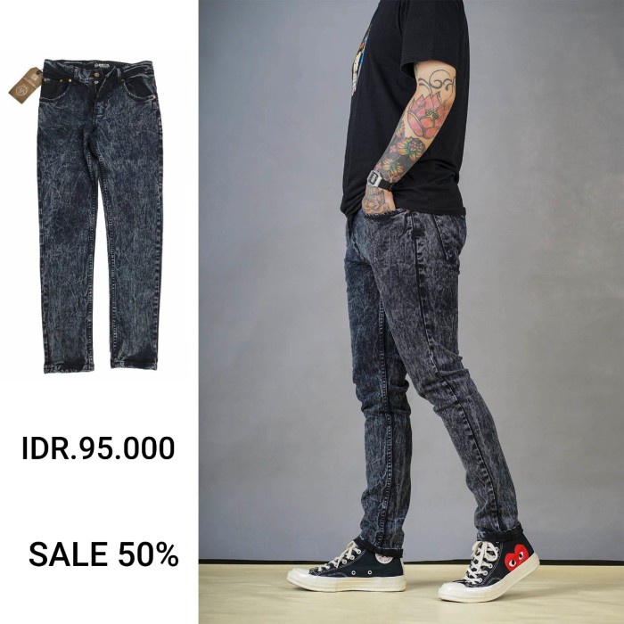 Celana jeans skinny black sandwash pria - Hitam, 27 (I6X0) Bawahan Pria Dewasa Denim Cowok Jumbo Org