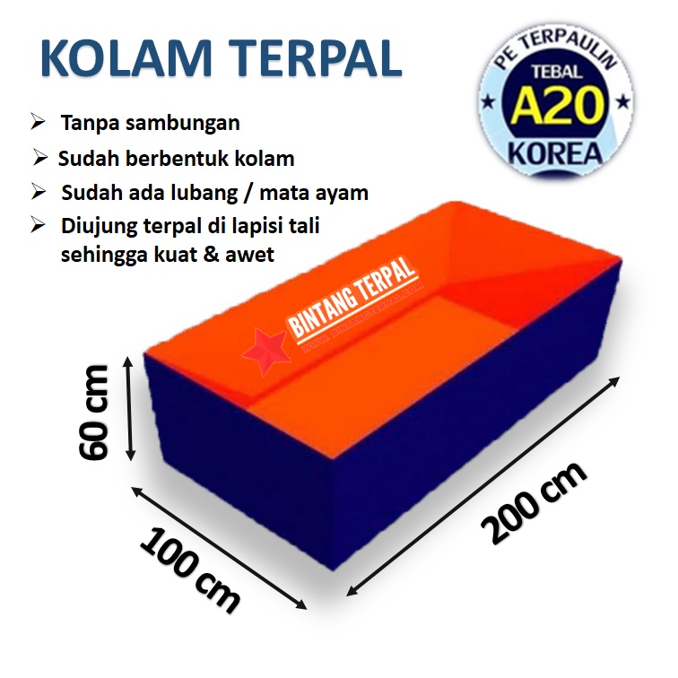 Terpal Kolam Terpal Ikan Kotak 200x100x60 / 100x200x60 / 2x1x06 / 1x2x06 Terpal Kolam Untuk Budidadya Ikan Lele , Nila , Gurame , Koi, Chana