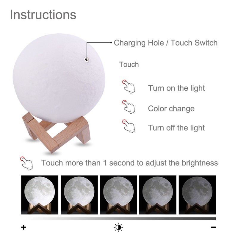 RAMBERY Lampu Tidur 3D Printed Moon Night Light Table Lamp 9 cm