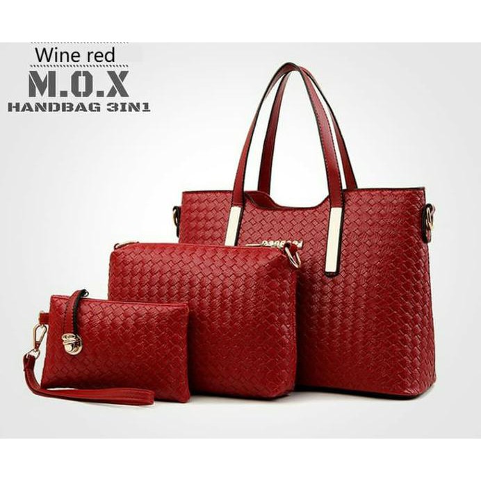 TAS TAS WANITA/CEWEK PAKET 3IN1 MURAH HAND BAG KANTOR ELEGAN KADO ISTRI - MERAH TAS.2