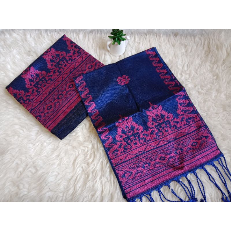 songket silungkang warna biru pink