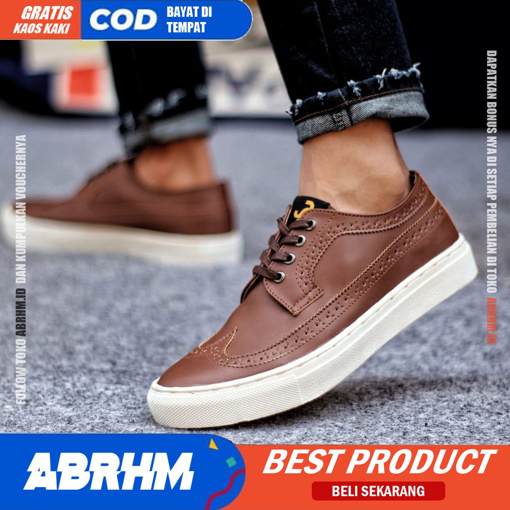 ABRHM X WINGTIF Sepatu Kasual Pria Sepatu Pria Casual Kulit Pu Sepatu Cowo/Cowok Sepatu Kerja Kantor Semi Formal Kuliah Kondangan Gaya keren Kekinian Murah Terlaris