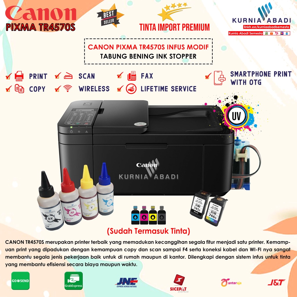 Printer Canon PIXMA TR4570S Infus Tabung Bening Print Scan Copy Wifi