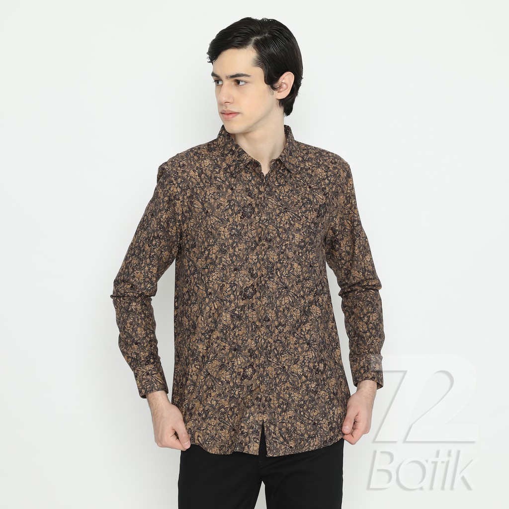 KEMEJA BATIK PRIA Lengan Pendek Premium Capung Warna Cream Coklat 728526 Cap 72 - Baju Kemeja Atasan Pakaian Setelan Batik Pria Cowok Laki Laki Remaja Keluarga Kantor Lengan Pendek Modern Slimfit Slim Fit Premium Kekinian