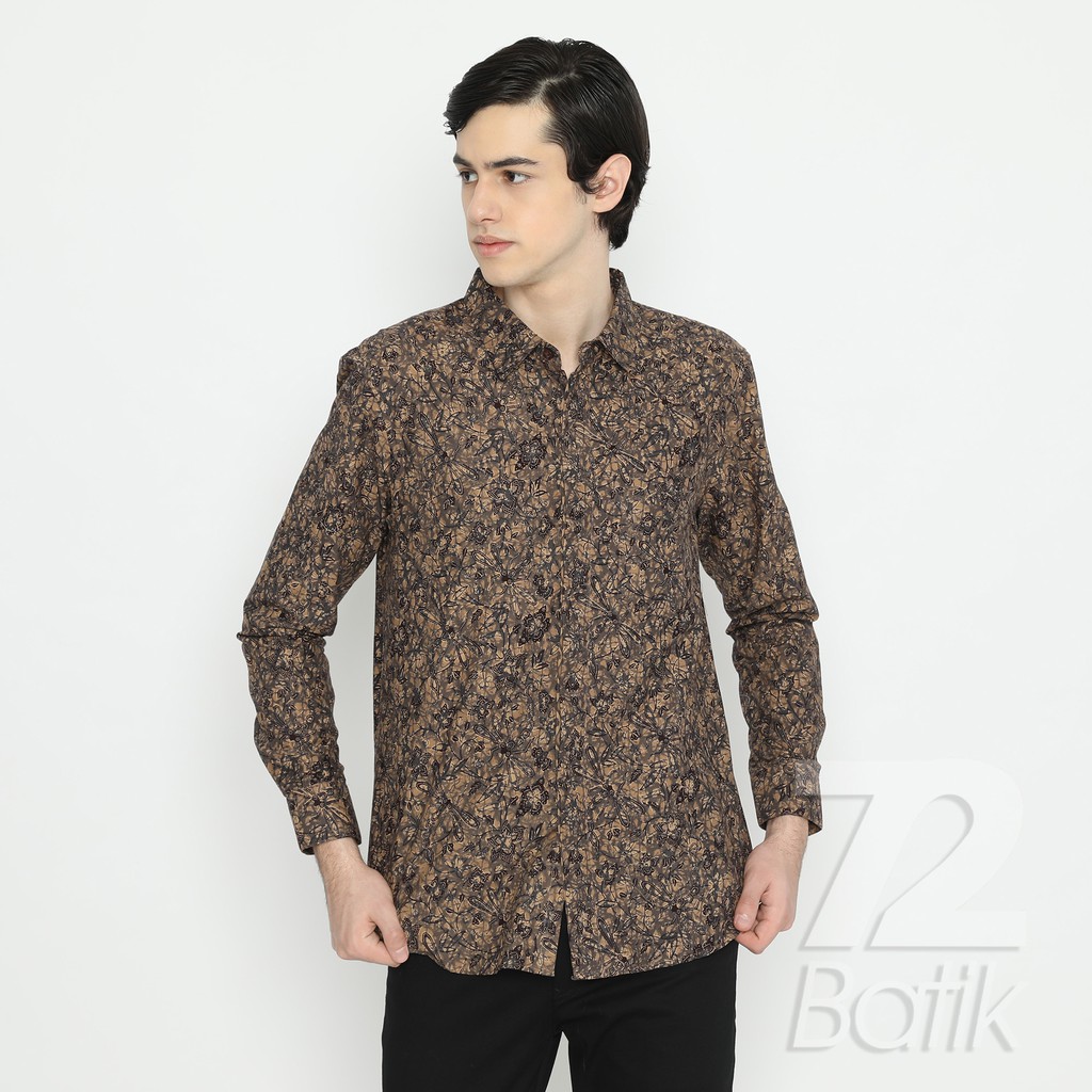 KEMEJA BATIK PRIA Lengan Pendek Premium Capung Warna Cream Coklat 728526 Cap 72 - Baju Kemeja Atasan Pakaian Setelan Batik Pria Cowok Laki Laki Remaja Keluarga Kantor Lengan Pendek Modern Slimfit Slim Fit Premium Kekinian