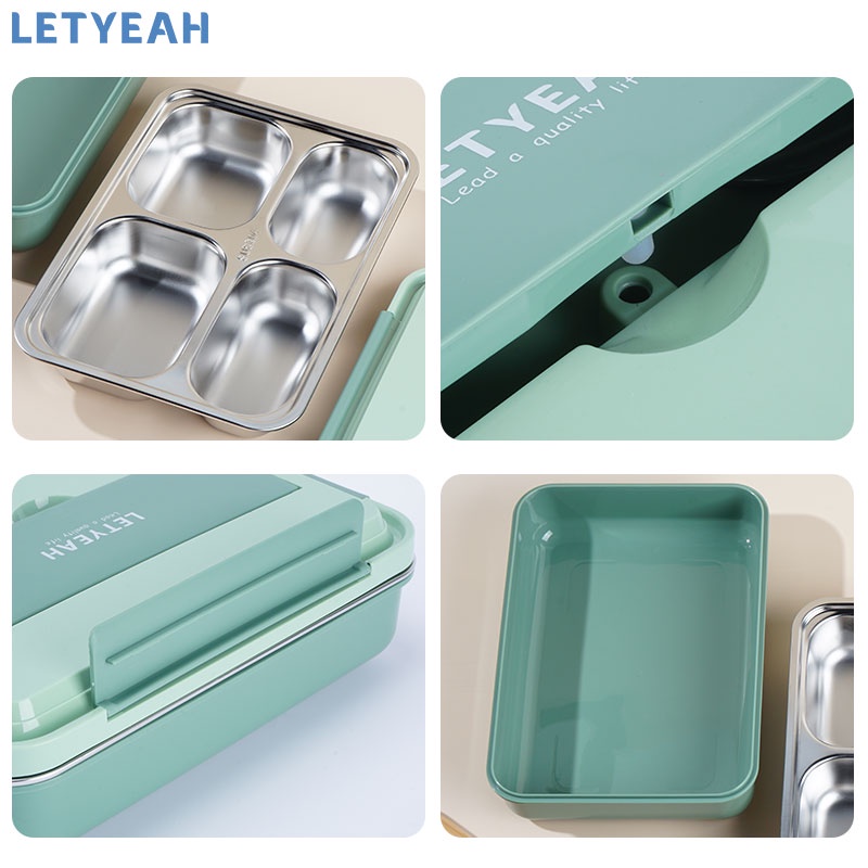 Letyeah lunch box stainless 304 /tempat bekal makan anti tumpah 4 sekat