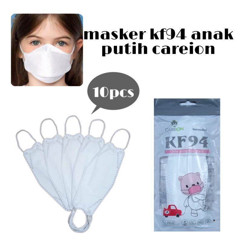 MASKER ANAK KF94 PUTIH/HITAM CAREION 4PLY ISI 10 KF 94 EARLOOP KIDS