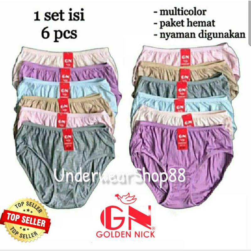 [ GROSIR 6PCS ]Celana Dalam Wanita Golden Nick 937 Size M - XXL/1 Set isi 6pcs/Celana Dalam Wanita Katun 100%/Celana Dalam Nyaman di Pakai