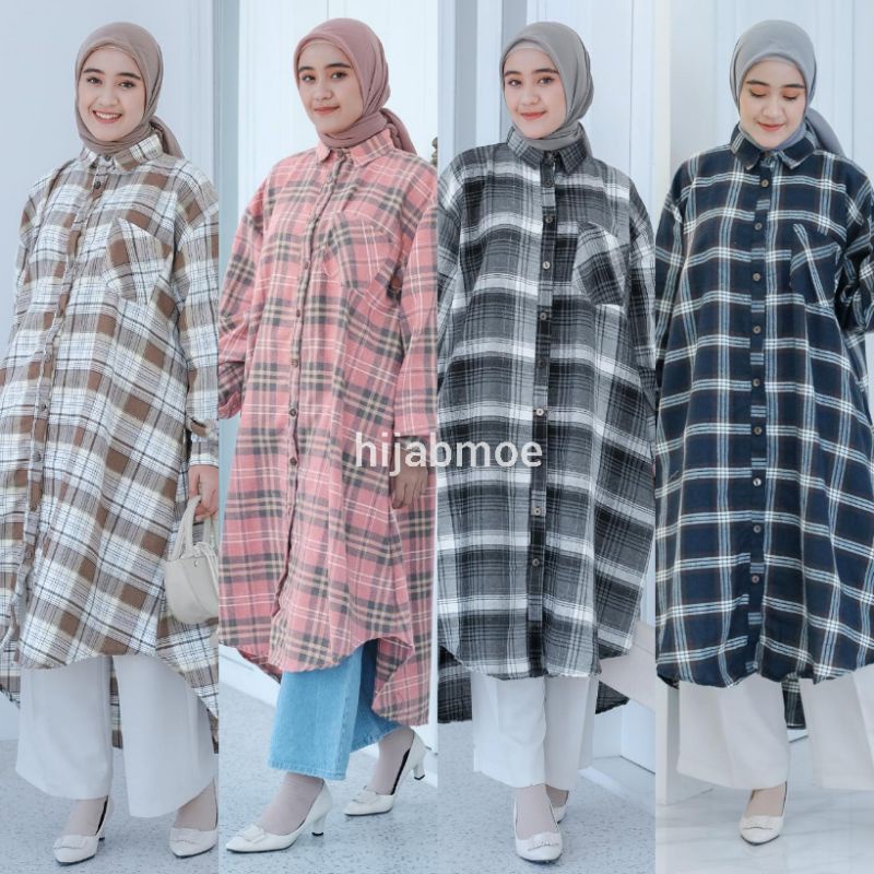 Vente Daily Asma Tunik #4 / Atasan Wanita Tunik Flanel Jumbo LD 120 Full Kancing