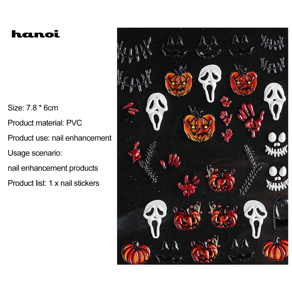 Han_stiker Kuku Motif Halloween Untuk Nail Art DIY