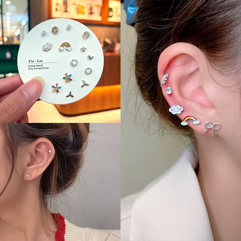 7 Pasang / Set Anting Tusuk Aneka Desain Gaya Simple Untuk Wanita