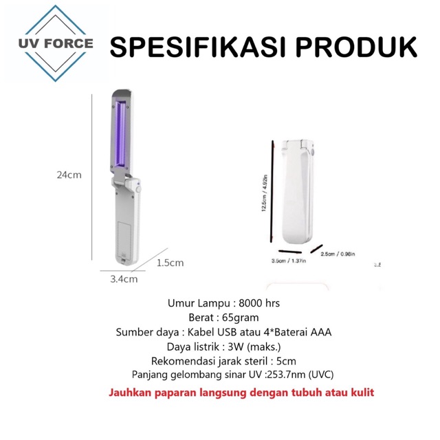 Portable UV Sterilizer UV Force Wand Sanitizer UVC Lamp