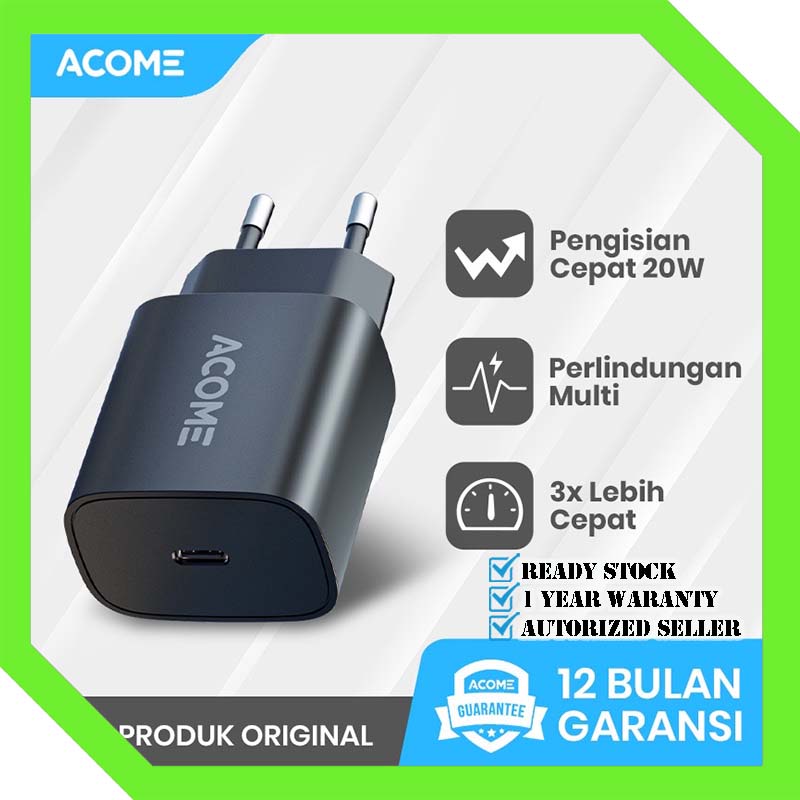 ACOME AC07 Charger Original 20W PD Port USB C Fast Charging Garansi Resmi 1 Tahun