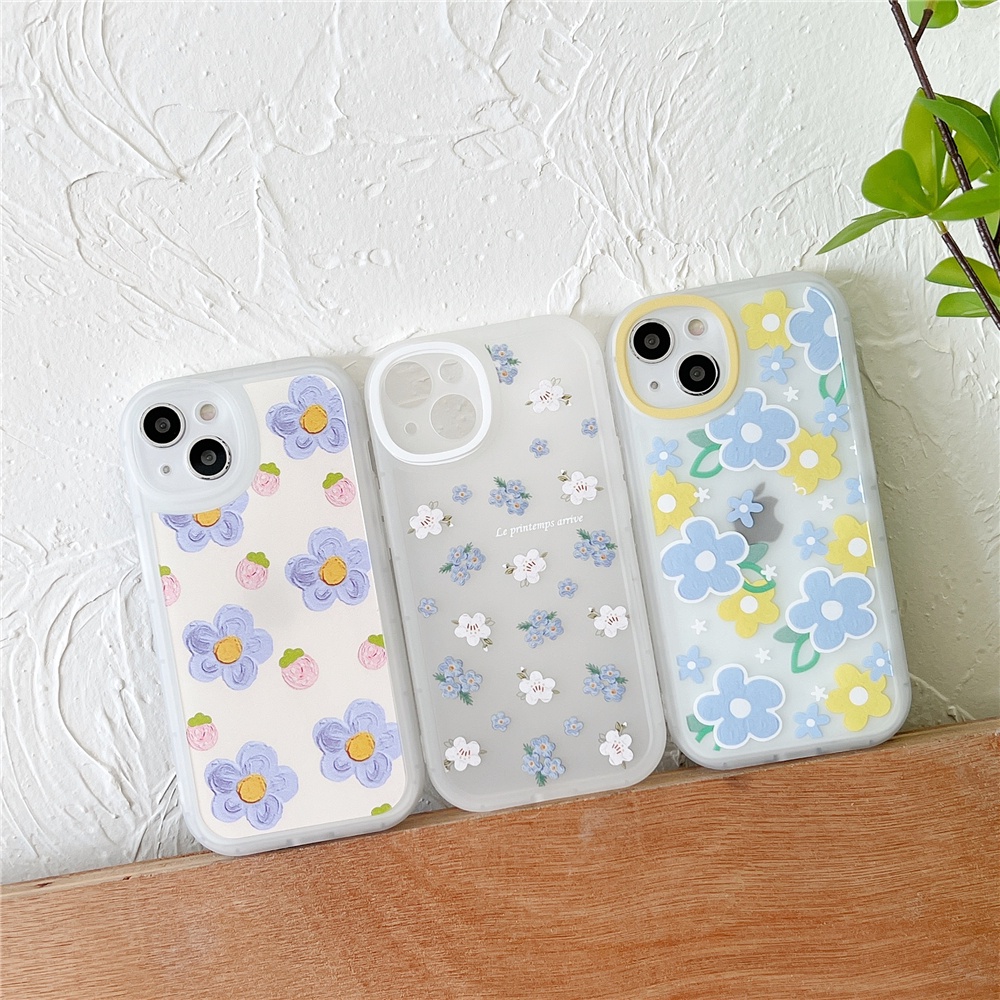 Soft Case Tpu Motif Lukisan Minyak Bunga Biru Untuk IPhone 11 12 13 Pro Max 7 8 6 6s Plus XS XR XS Max SE 2020