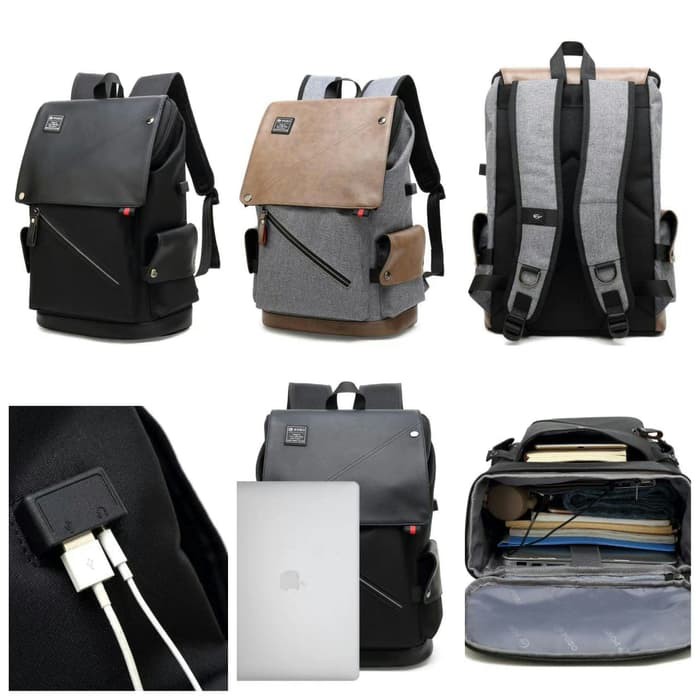 POSO Curve Tas Ransel Laptop Backpack Pria Usb Port Charger Rain Cover