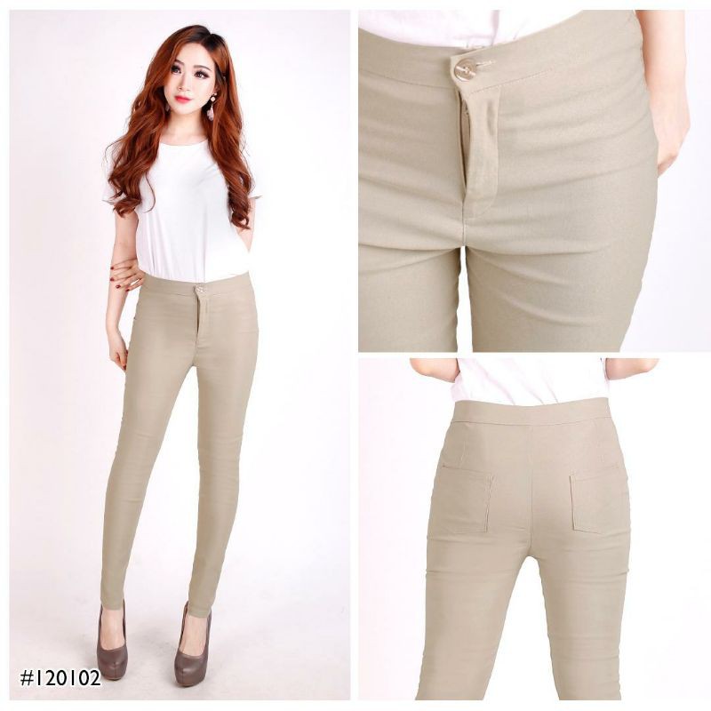 Celana Bahan Katun Panjang Highwaist Wanita