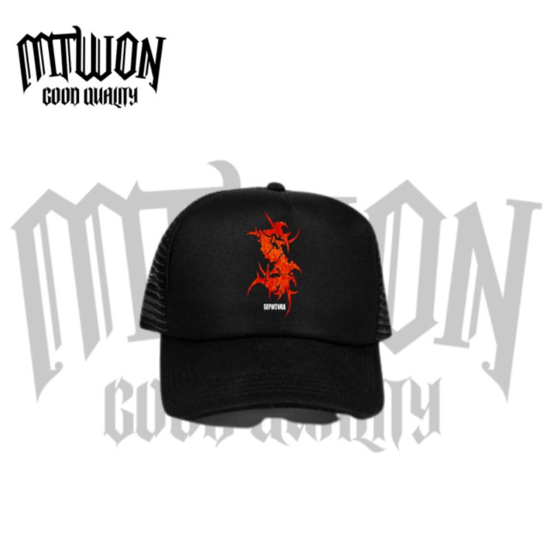 Topi band SEPULTURA metal rock punk logo / snapback Trucker jaring hitam baseball caps pria wanita m