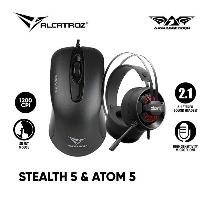 Gaming Alcatroz Mouse Wired Silent Stealth 5 Combo Kit [ 2 Tahun Garansi )