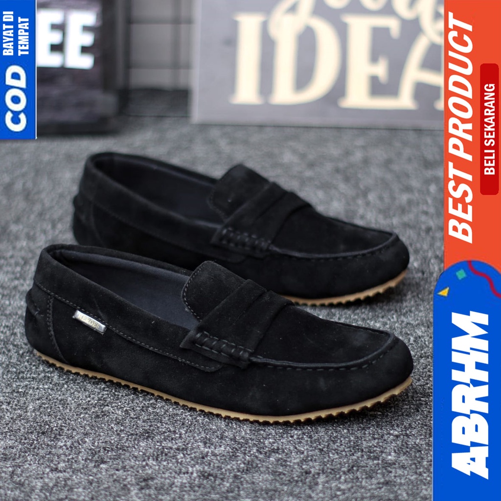 Sepatu Slip On Casual Santai Kerja Kantor Pria Hitam Slop Abrhm Noah